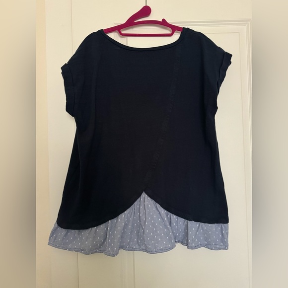 LOFT Blue Mixed Media Short-Sleeve Sweater - Picture 3 of 3